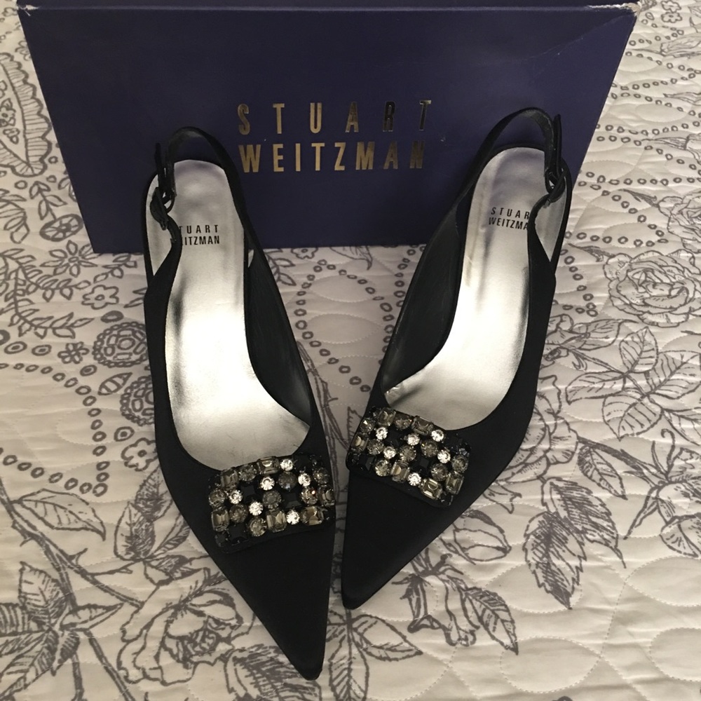 Stuart Weitzman Sparkling Blk Satin-8m - image 1